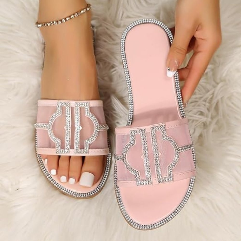 Women's sparkly rhinestone flat sandals